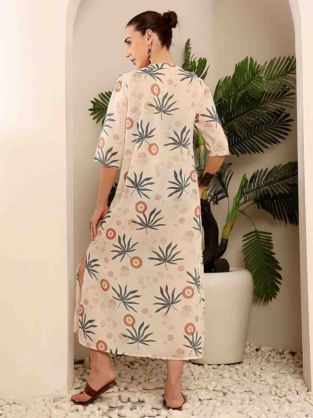 Tropical printed Slit Maxi beach Cover Up - Eliaki