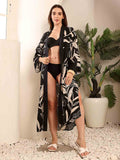 Black Tropical printed Kimono beach Cover Up - Eliaki