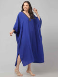 Eliaki Royal Blue Beaded V-Neck Kaftan Dress