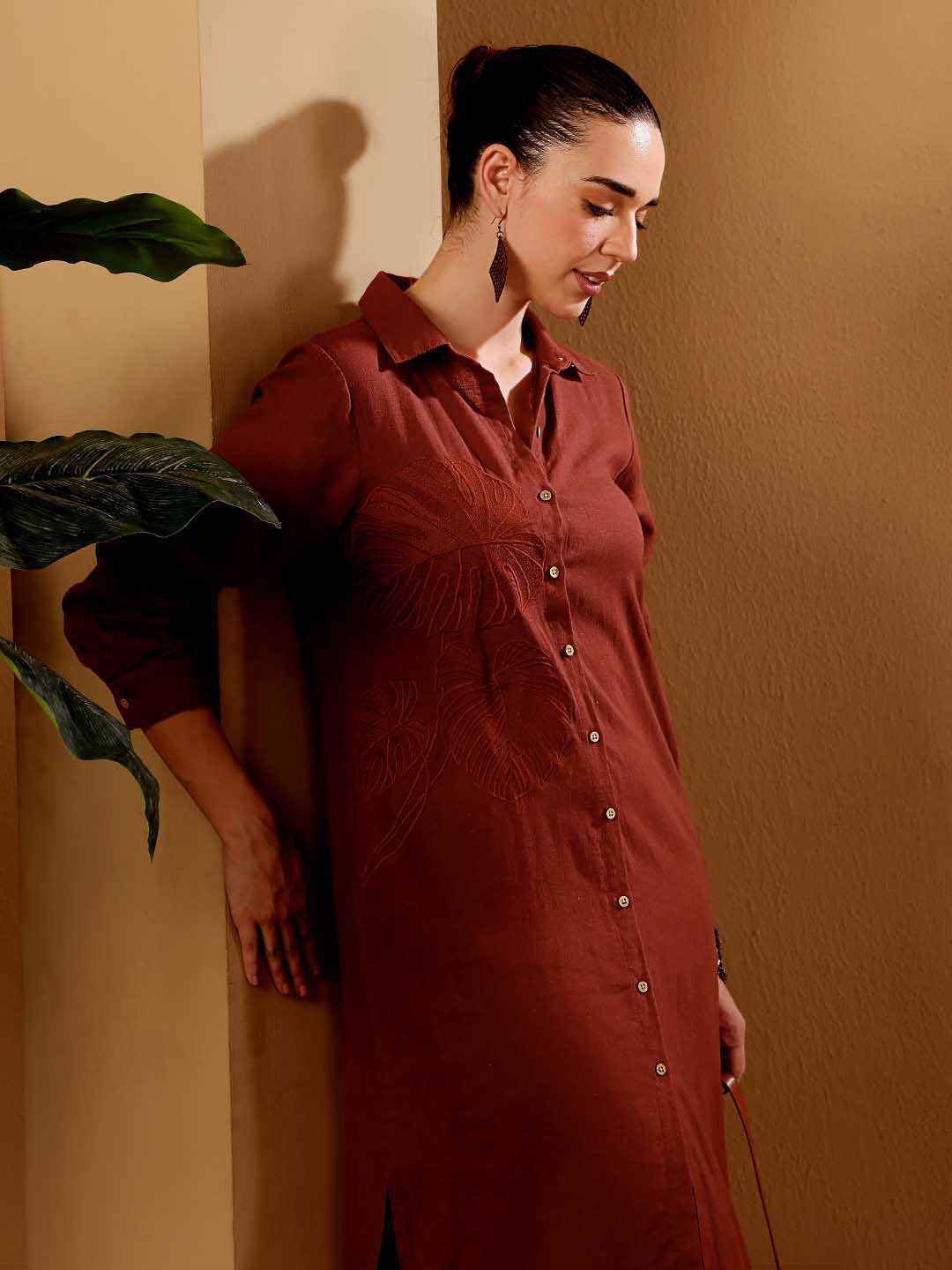 Copper Women's Linen blend Shirt Dress