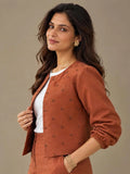 Copper Hour cotton-linen hand-beaded cropped jacket