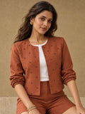 Copper Hour cotton-linen hand-beaded cropped jacket