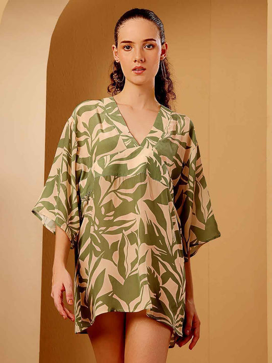 Green Tropical Printed Viscose Cover Up