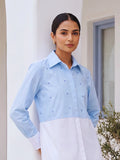 Ocean Heart Cotton Shirt Dress — Blue & White