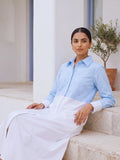 Ocean Heart Cotton Shirt Dress — Blue & White
