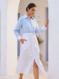 Ocean Heart Cotton Shirt Dress — Blue & White