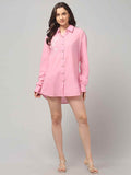 Pink Embroidered Cotton Oversized Beach Shirt