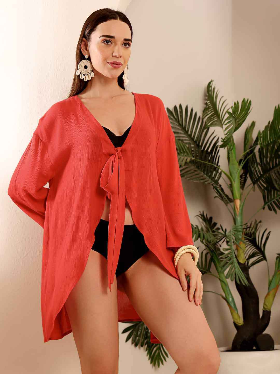 Red Viscose Beach Cover Up - Eliaki