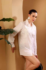 White Cotton Embroidered Beach Shirt