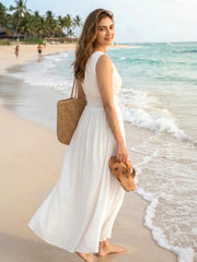 White Crinkled Cotton Maxi Dress