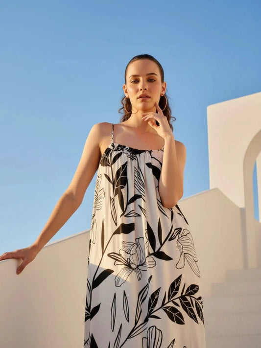 Tropical backless Maxi Dress