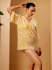 Yellow printed beach Cover Up