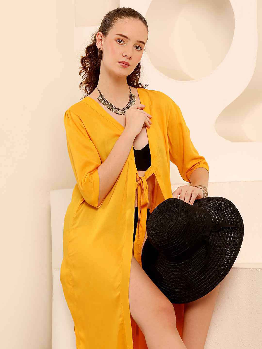 Yellow Slit Maxi beach Cover-Up - Eliaki