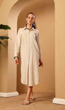 Beige Embroidered Linen Blend Shirt Dress