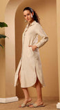 Beige Embroidered Linen Blend Shirt Dress