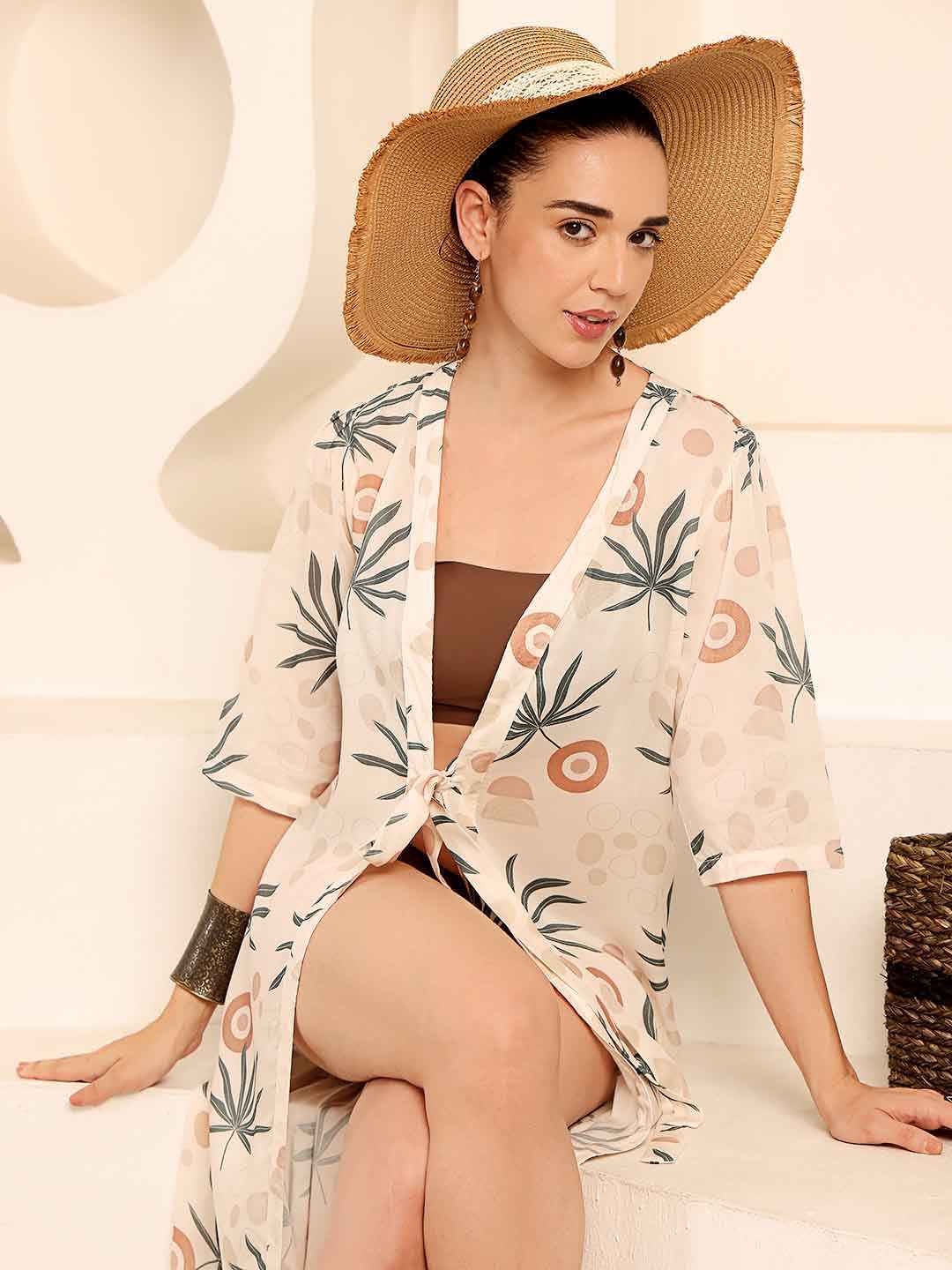Tropical printed Slit Maxi beach Cover Up - Eliaki