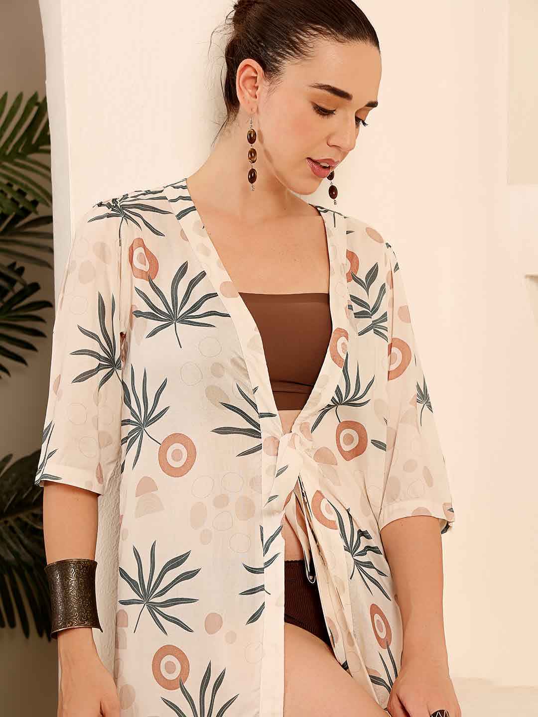 Tropical printed Slit Maxi beach Cover Up - Eliaki