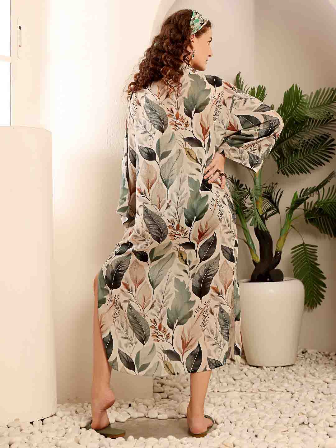 Tropical printed Kimono beach Cover Up - Eliaki