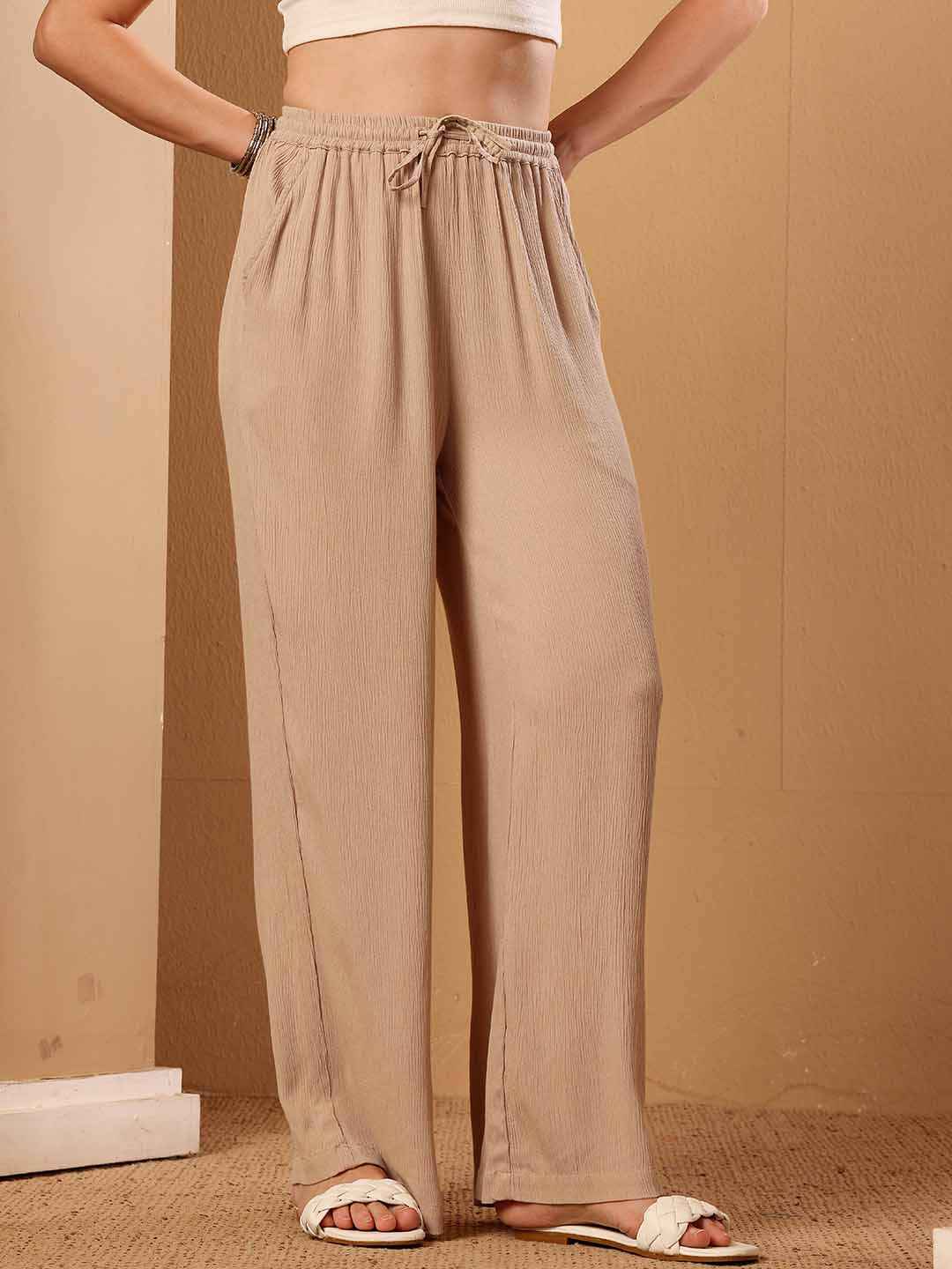 Beige wide leg Viscose Pants