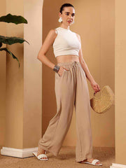 Beige wide leg Viscose Pants