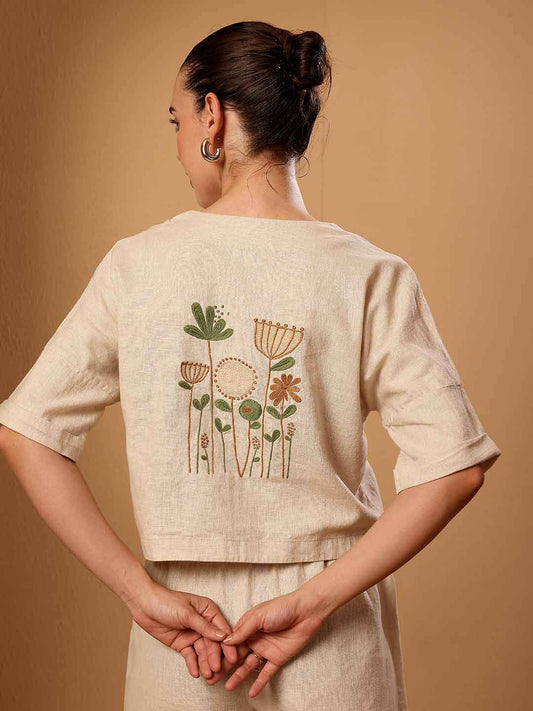 Beige Linen blend resort Co-ord Set