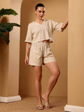 Beige Linen blend resort Co-ord Set