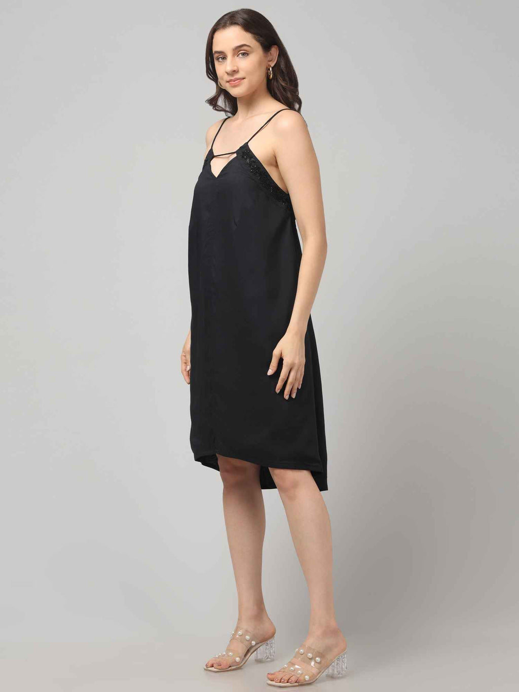 Black Beaded Neckline Resort Dress