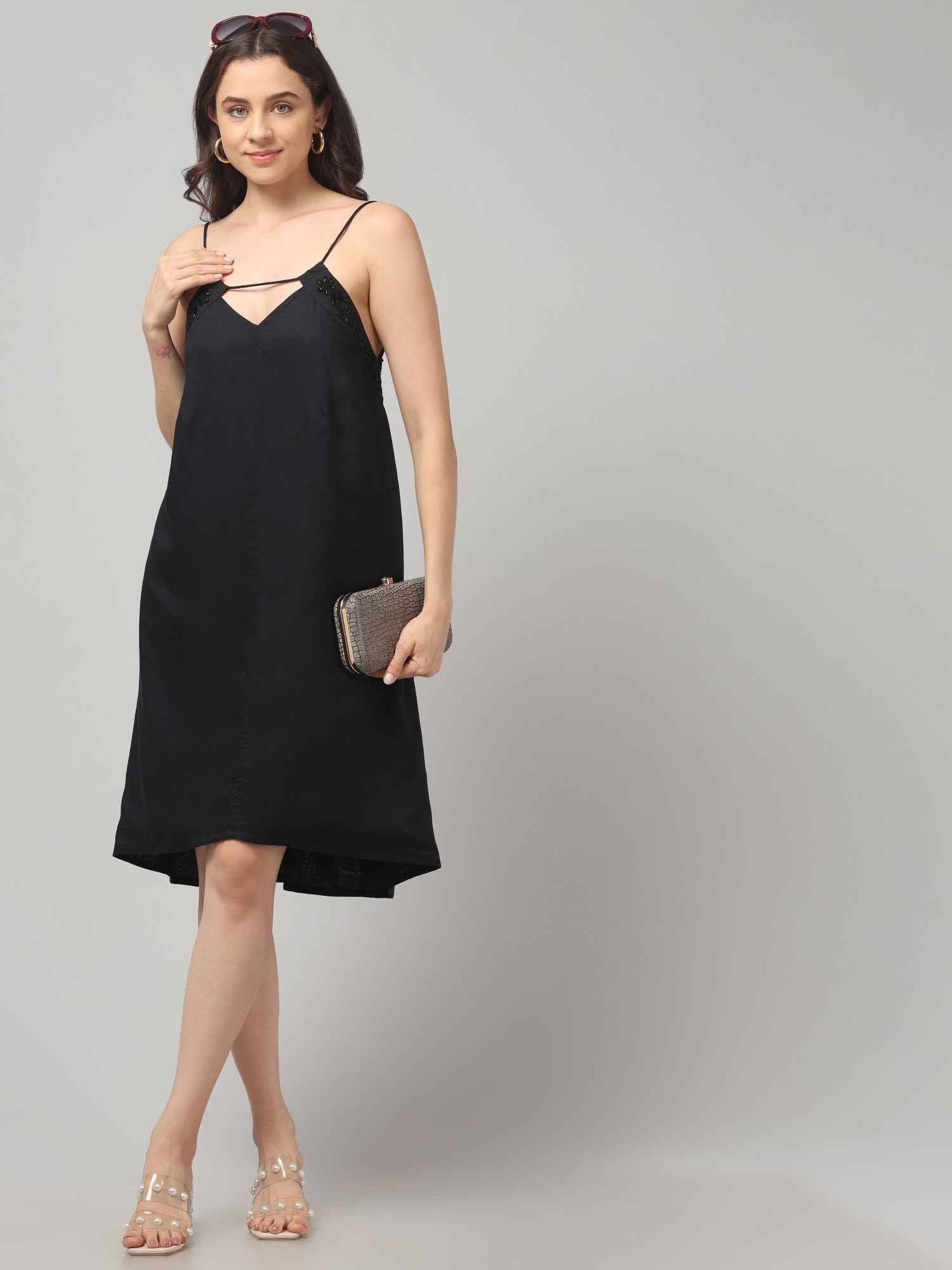 Black Beaded Neckline Resort Dress