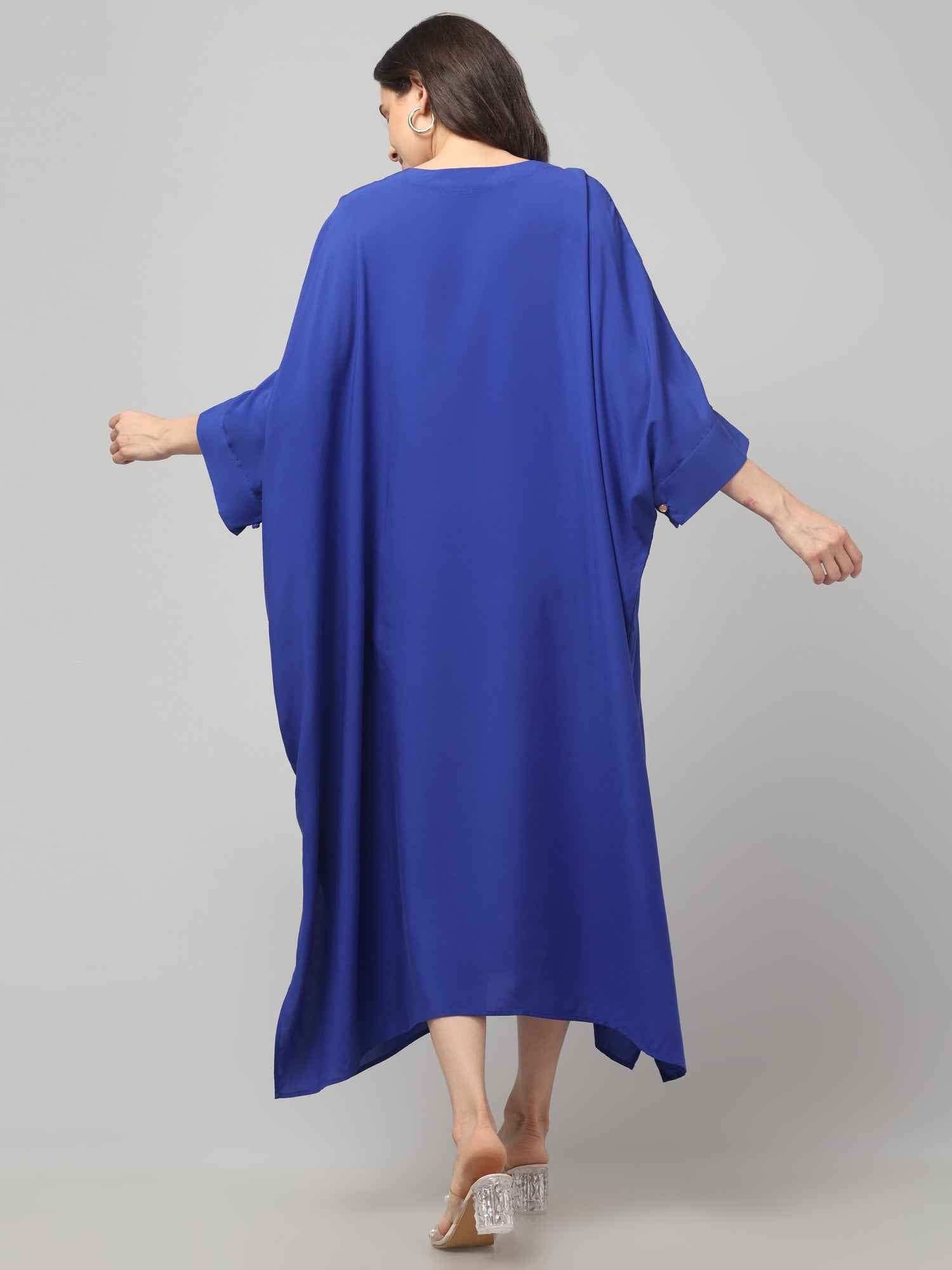 Eliaki Royal Blue Beaded V-Neck Kaftan Dress