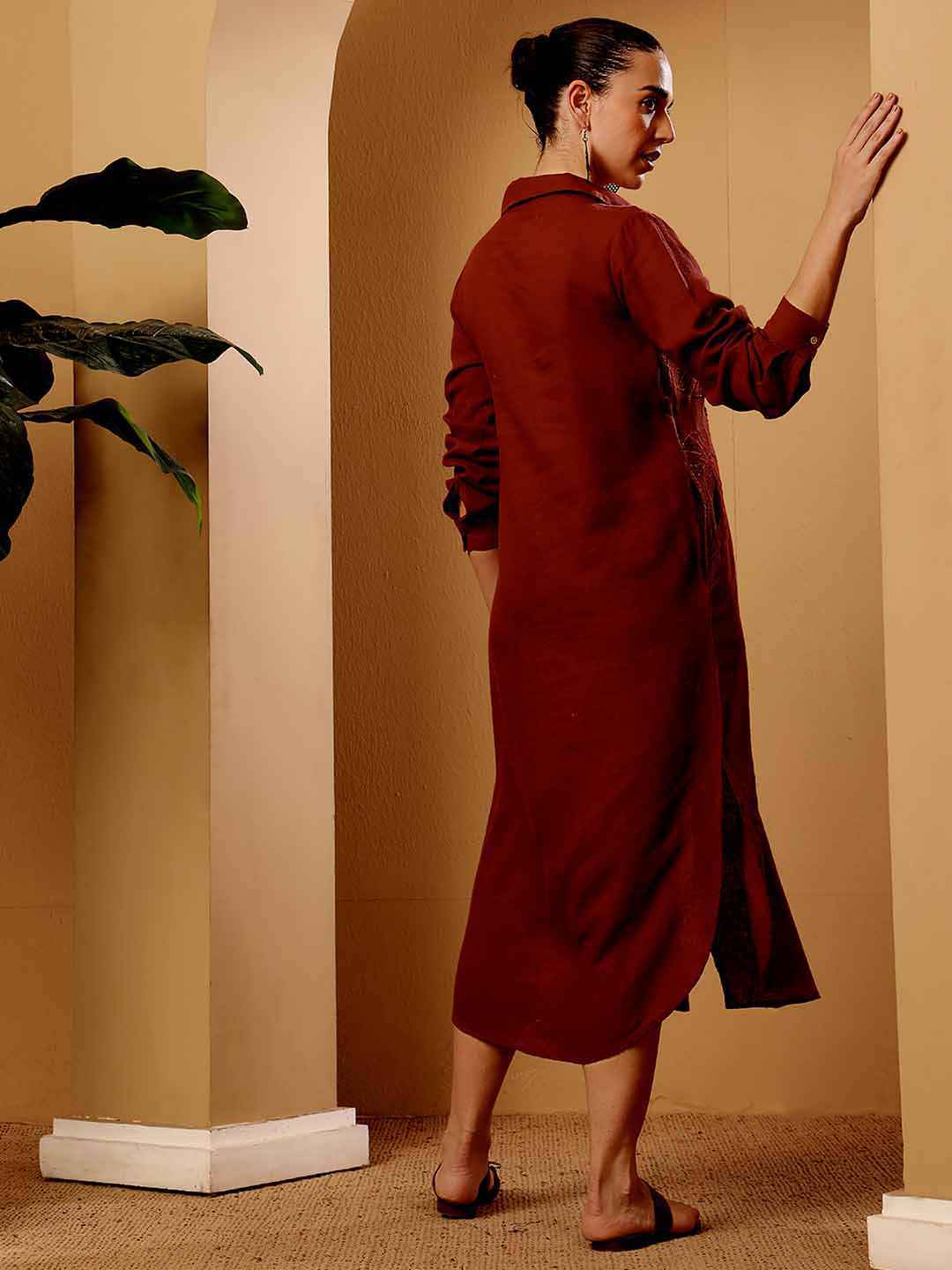 Copper Women's Linen blend Shirt Dress - Eliaki Copper Women's Linen blend Shirt Dress - Eliaki