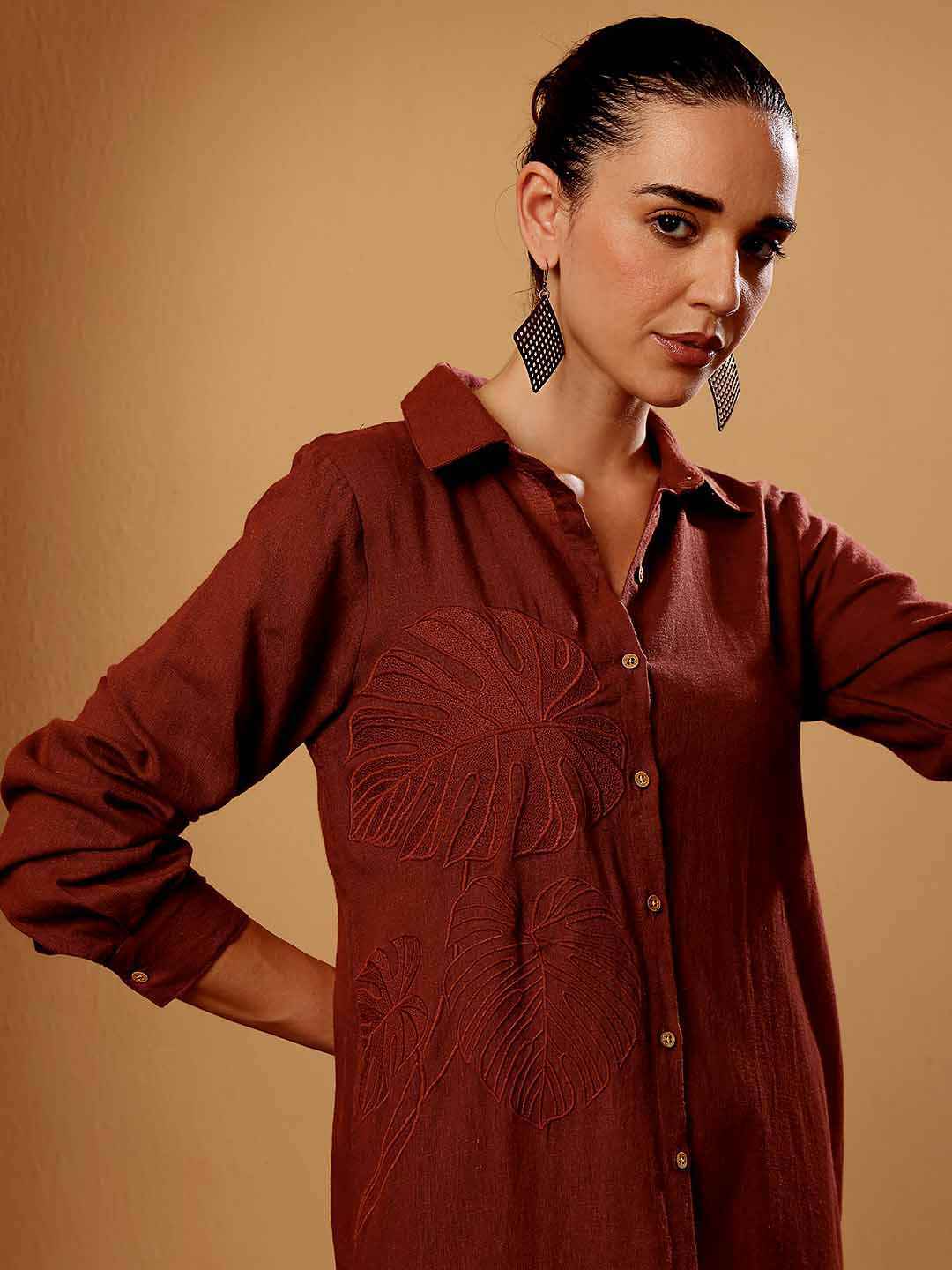 Copper Women's Linen blend Shirt Dress - Eliaki Copper Women's Linen blend Shirt Dress - Eliaki