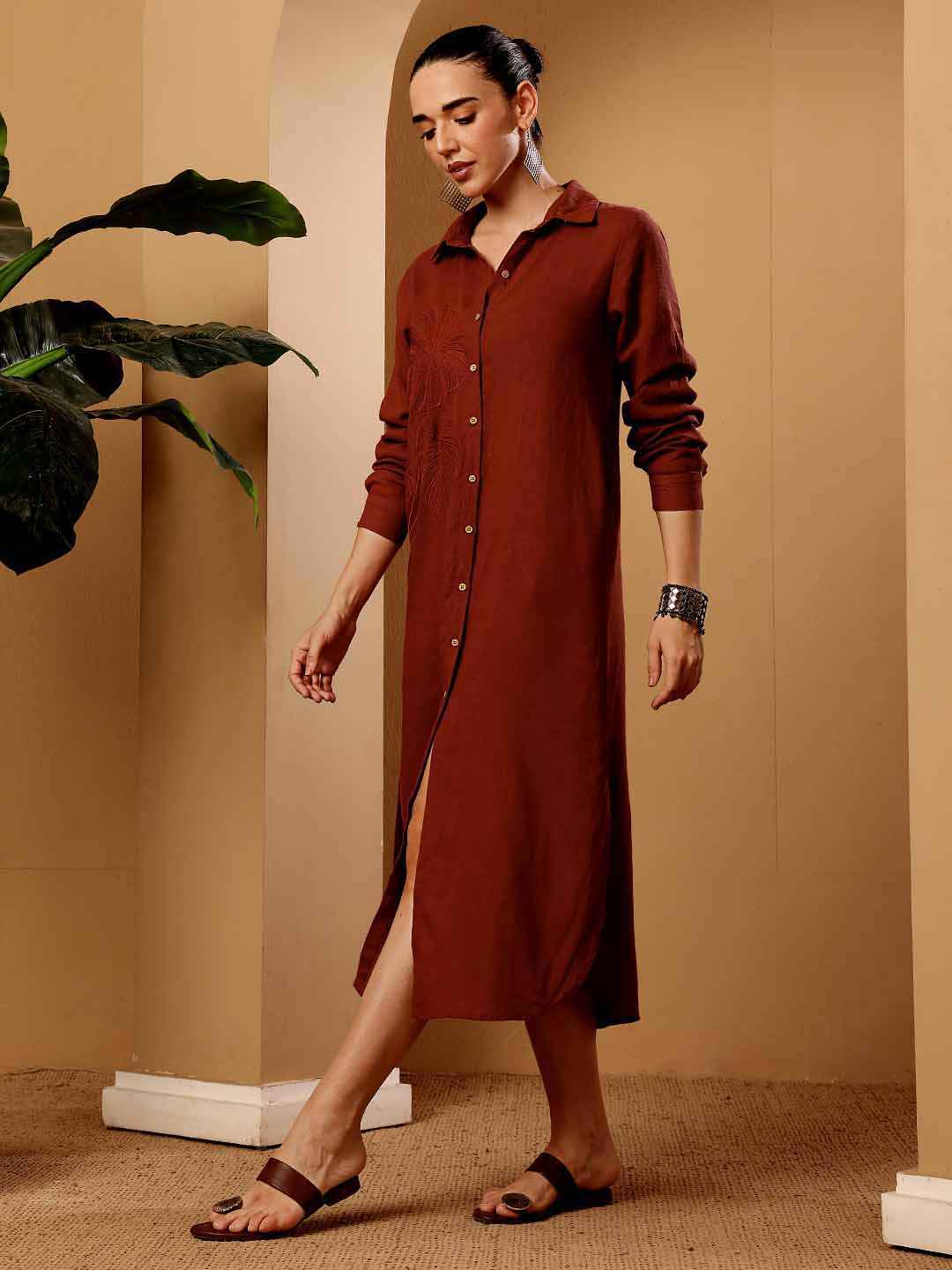 Copper Women's Linen blend Shirt Dress