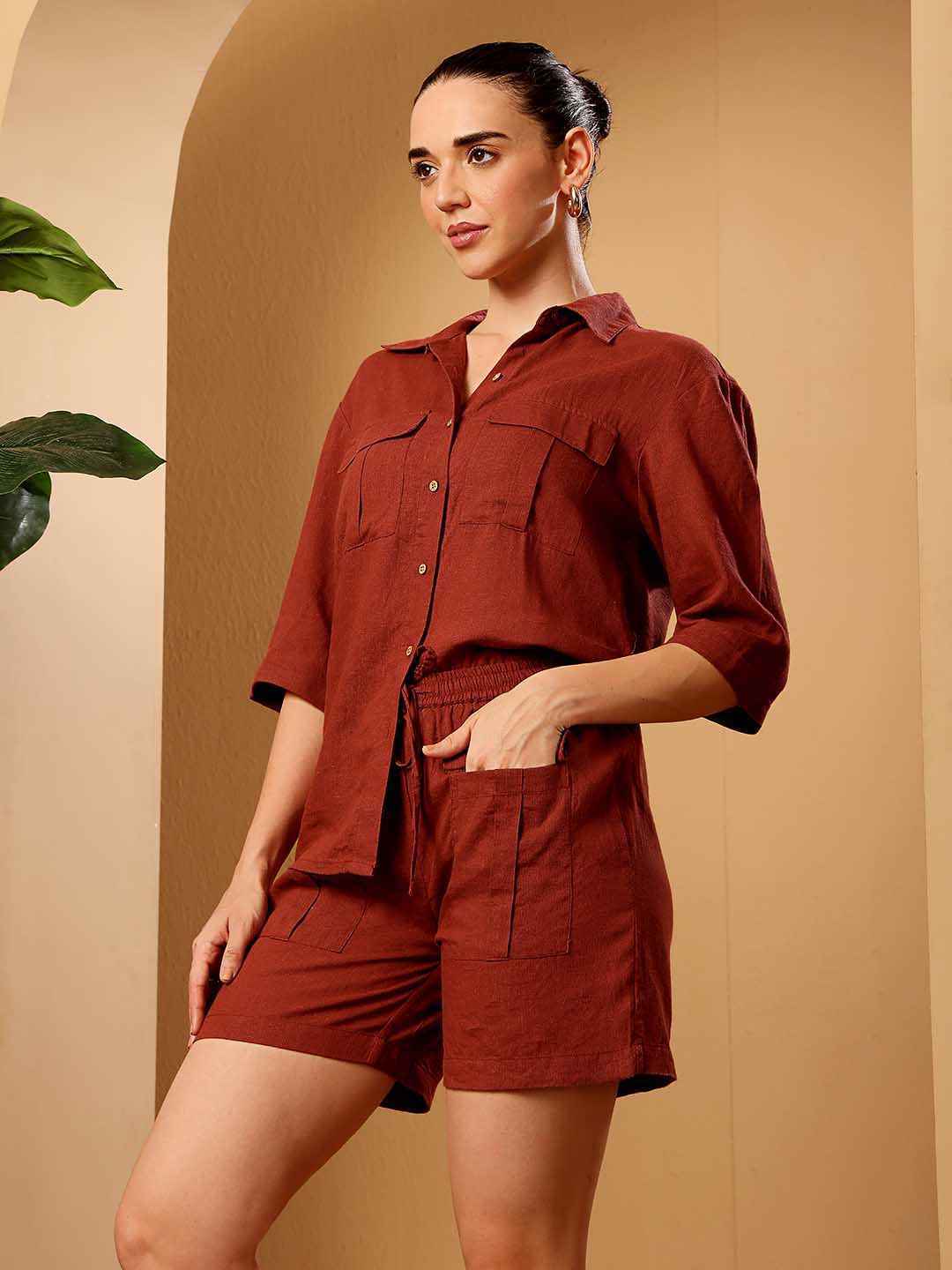 Copper Linen blend resort Co-Ord Set