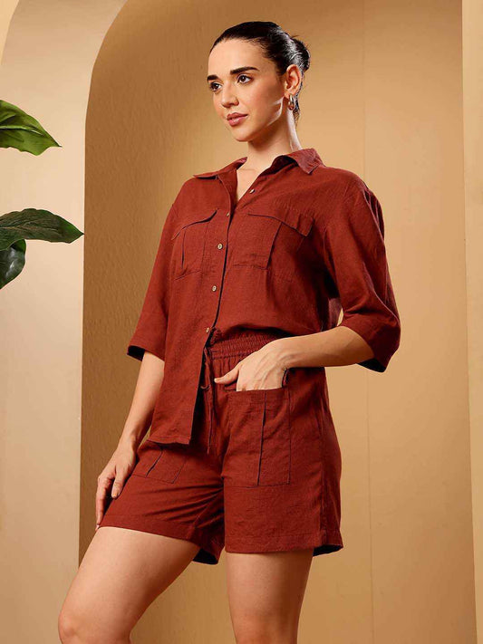 Copper Linen blend resort Co-Ord Set