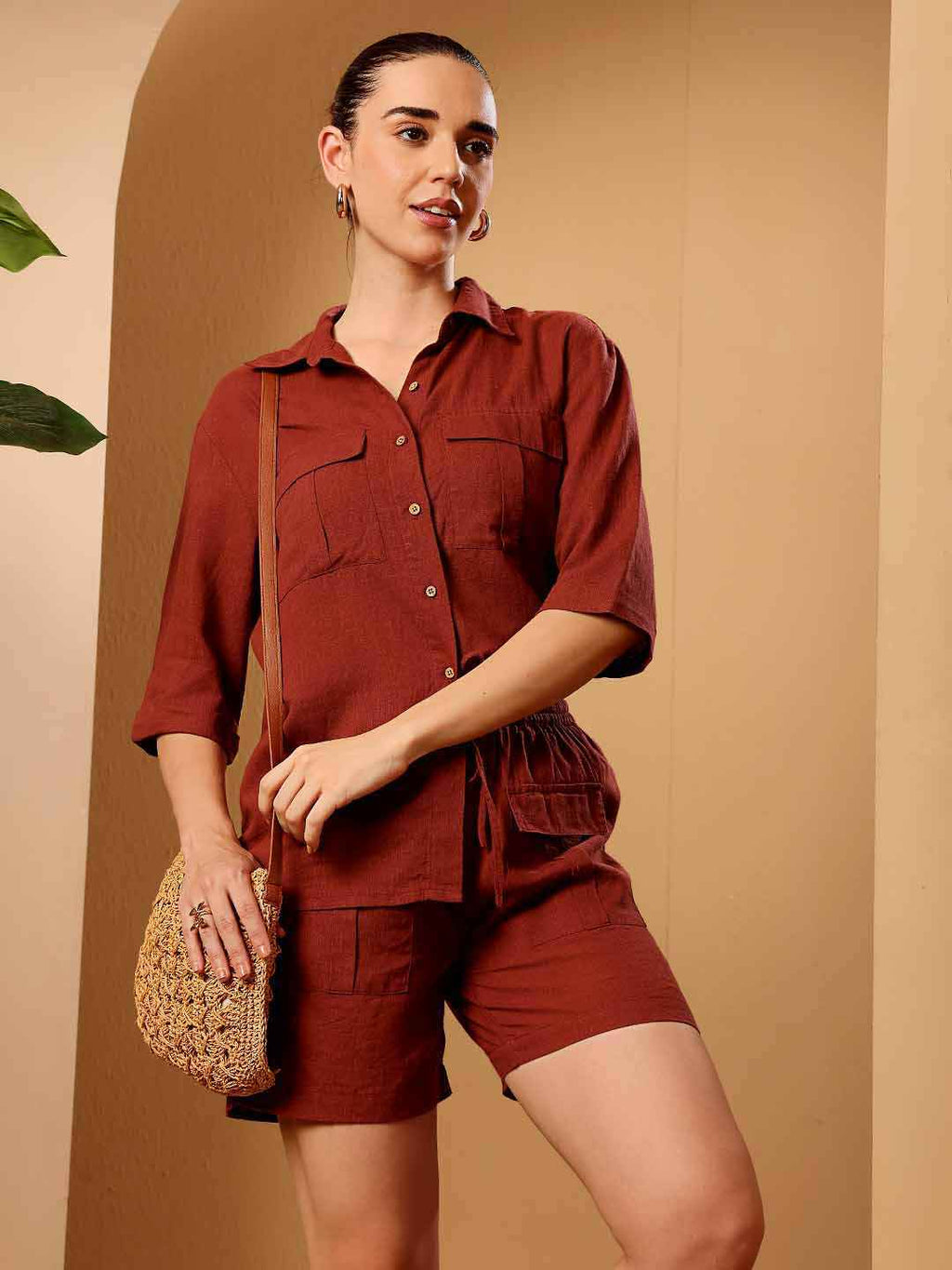 Copper Linen blend resort Co-Ord Set
