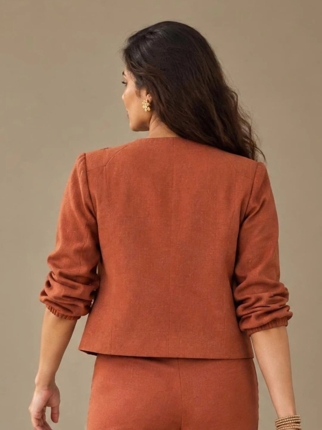 Copper Hour cotton-linen hand-beaded cropped jacket