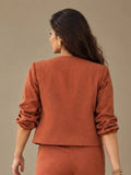 Copper Hour cotton-linen hand-beaded cropped jacket