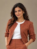 Copper Hour cotton-linen hand-beaded cropped jacket