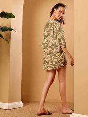 Green Tropical Printed Viscose Cover Up