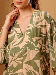 Green Tropical Printed Viscose Cover Up