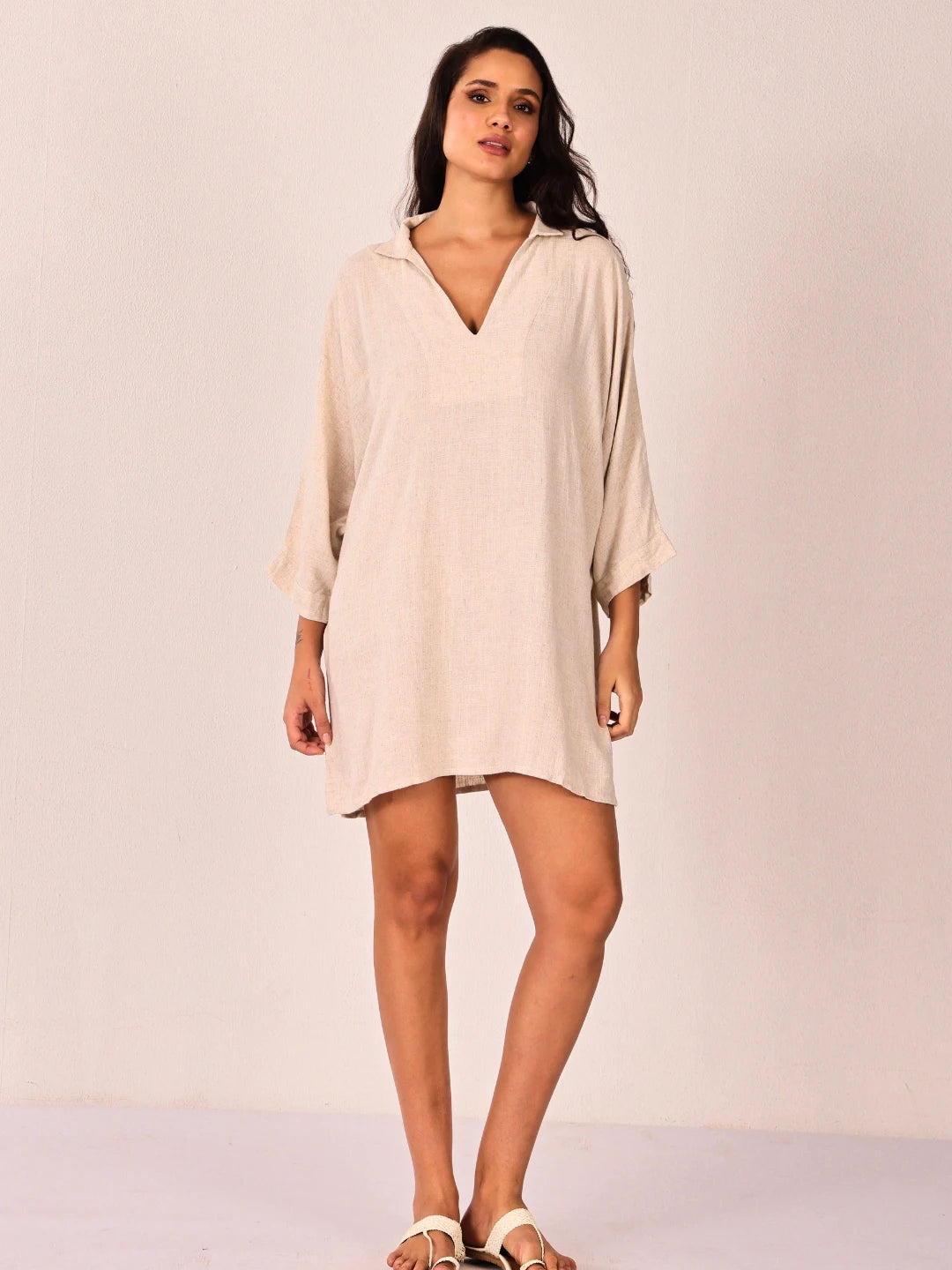 Natural Linen Gauze Oversized Kaftan