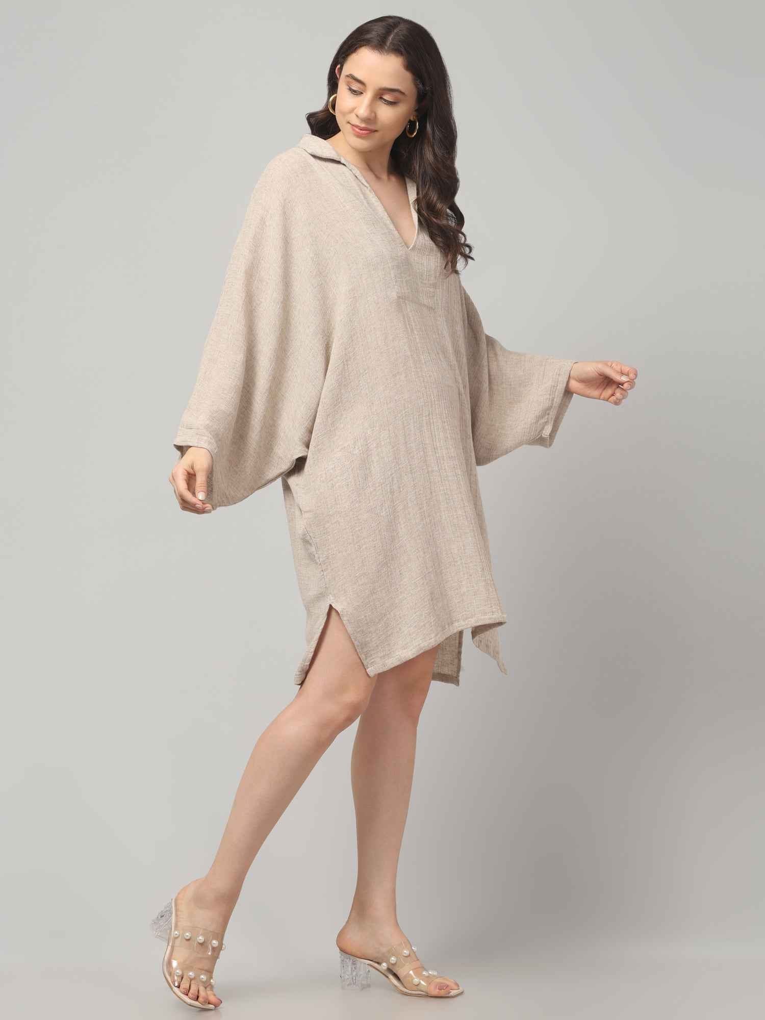 Natural Linen Gauze Oversized Kaftan