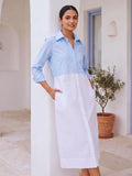 Ocean Heart Cotton Shirt Dress — Blue & White