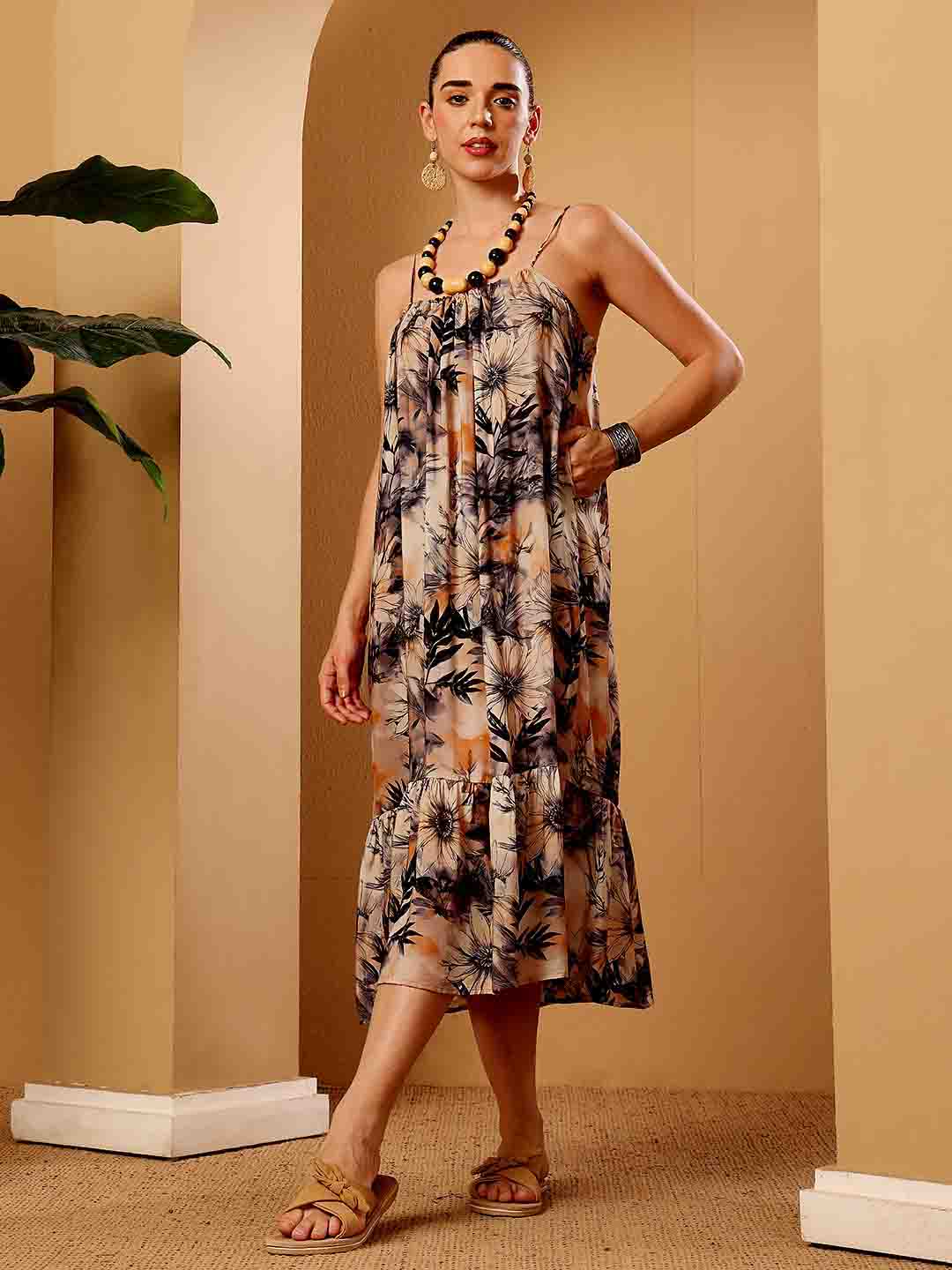 strapless open back dress Eliaki Tropical Maxi Dress