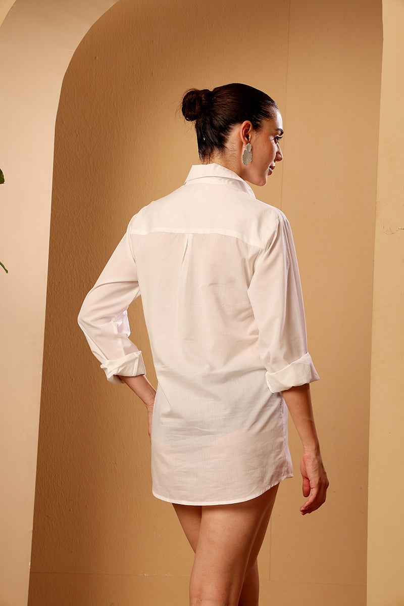 White Cotton Embroidered Beach Shirt