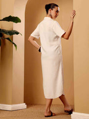 White Linen Blend Resort Shirt Dress