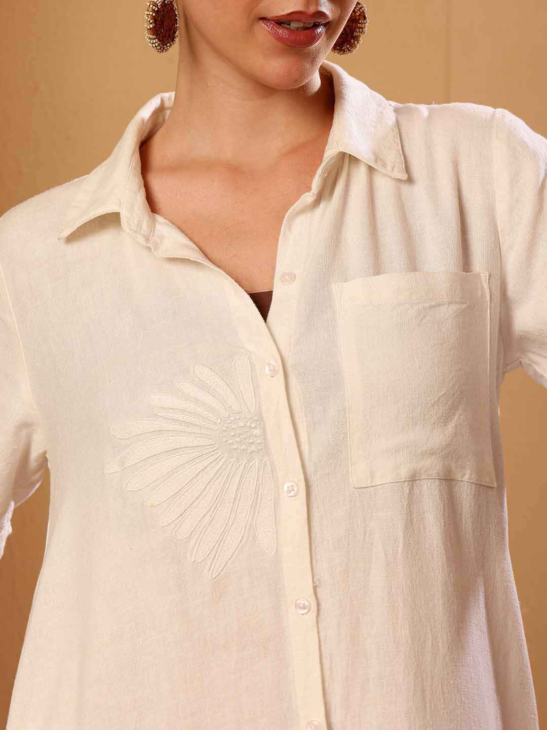 White Linen Blend Resort Shirt Dress