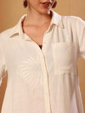 White Linen Blend Resort Shirt Dress