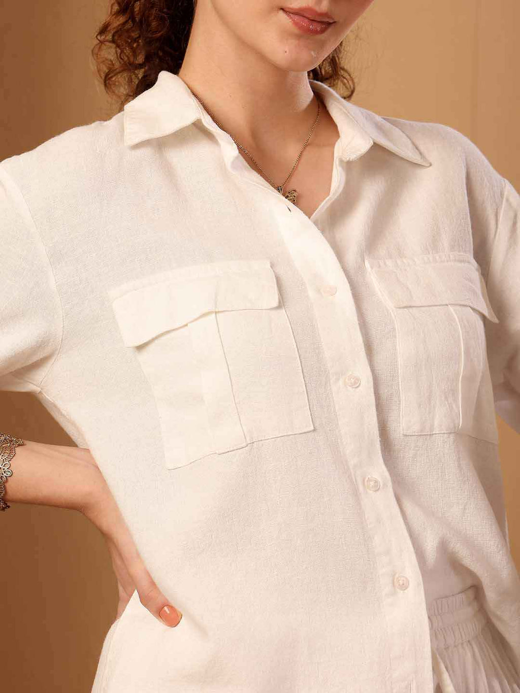 White Linen Blend resort Co-ord Set