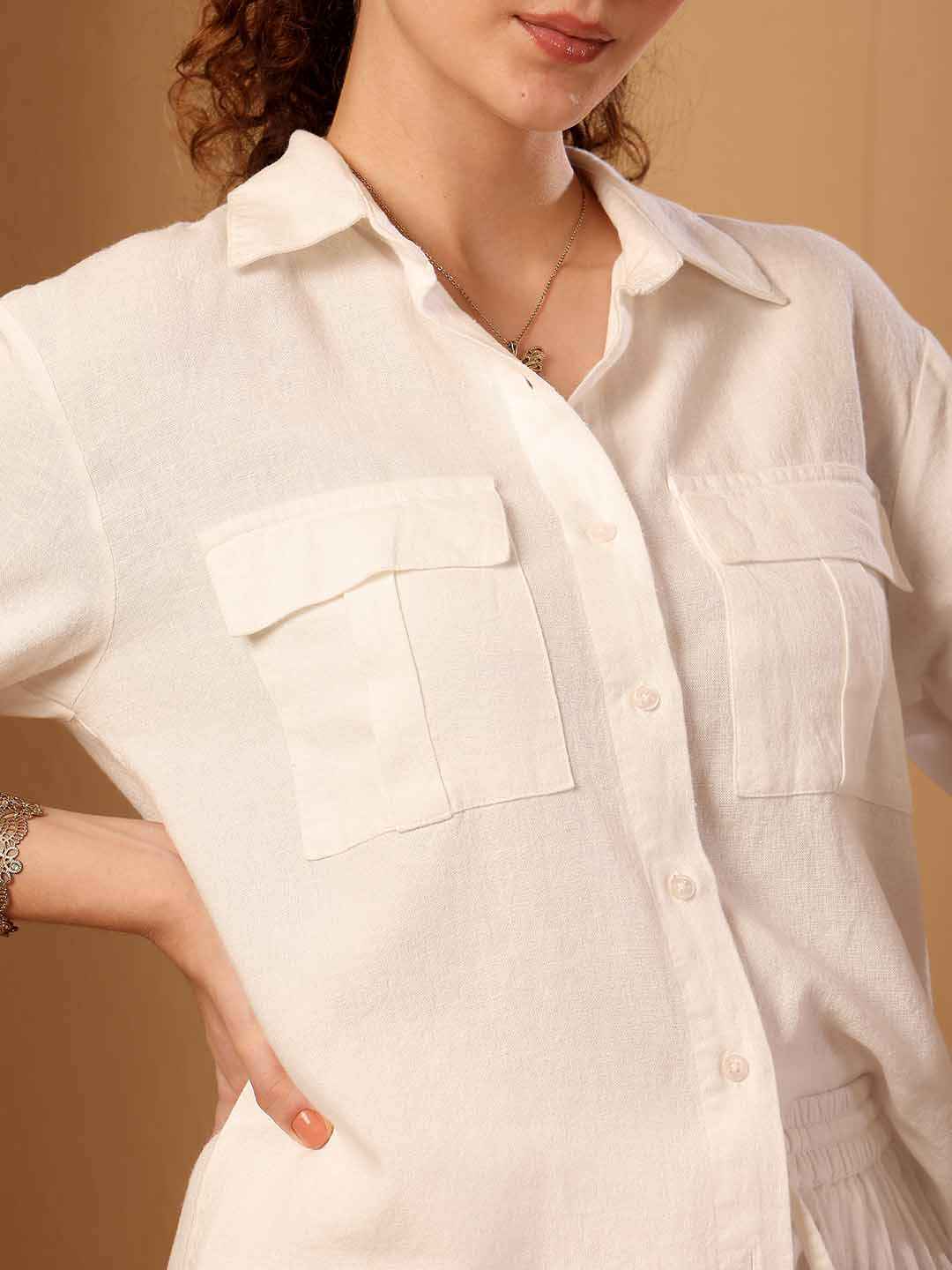 White Linen Blend resort Co-ord Set